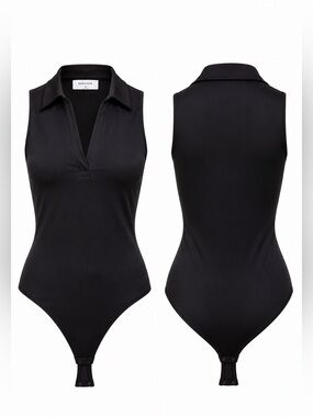 Aritzia Babaton Black Collared One-Piece Bodysuit
